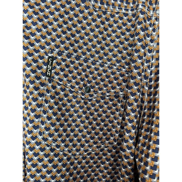 Cinch Men's SZ XXL Modern Fit Blue Pattern Pearl Snap Western Long Sleeve Shirt - Picture 4 of 9